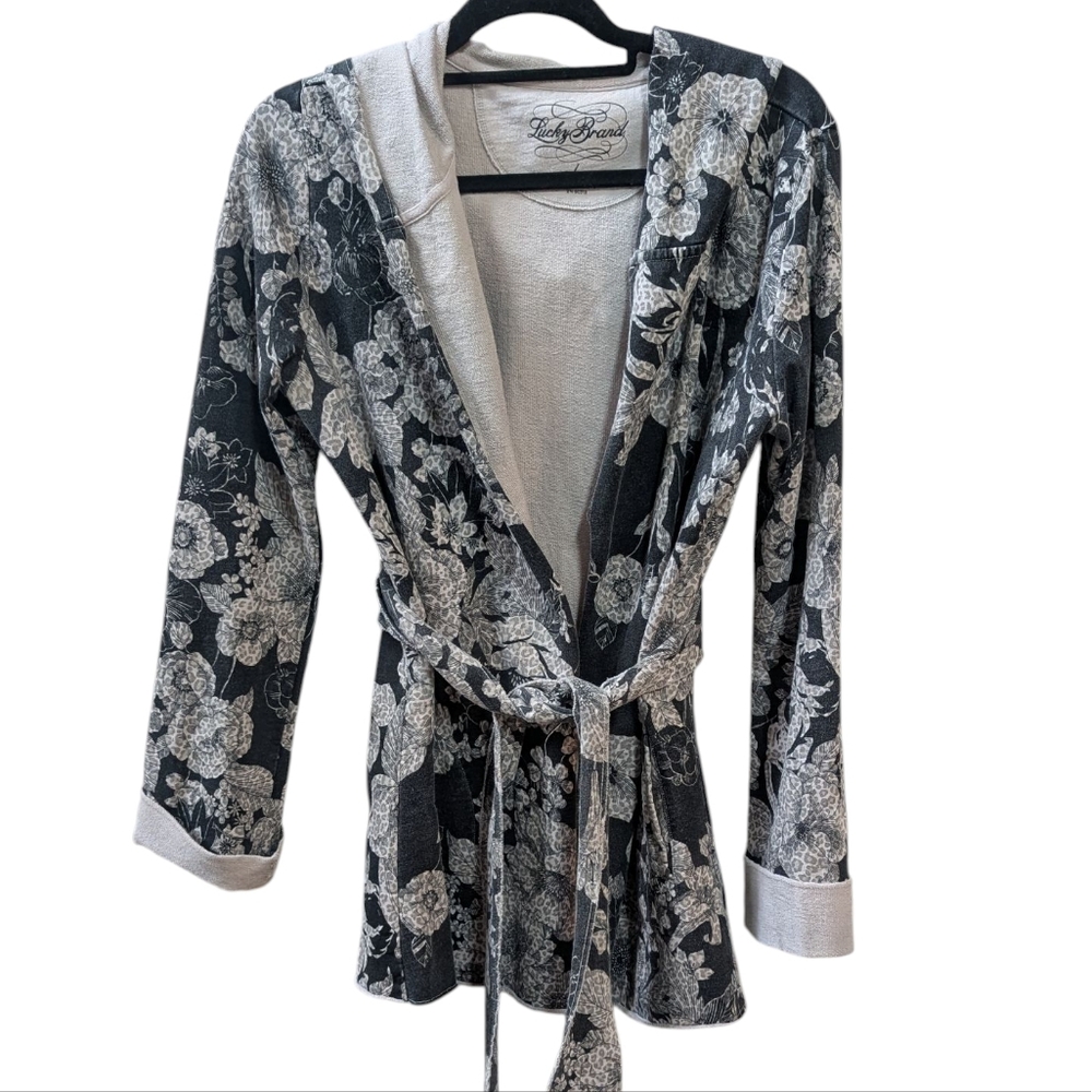 Lucky Brand Hooded French Terry Kimono Floral Wrap. Large